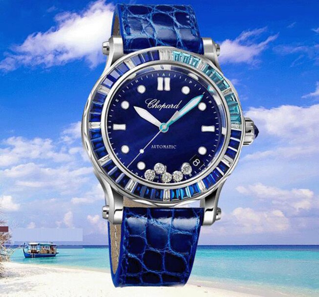 海辺の休日を過ごすショパール コピー時計HappyOceanラインストーンの腕時計のさわやかな海洋の風に行きたいです