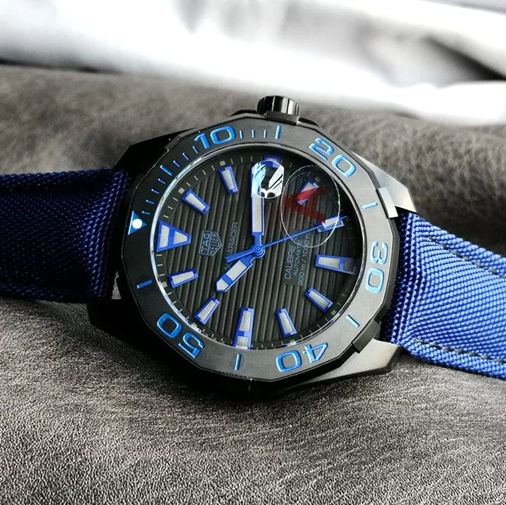 織物ベルト タグ・ホイヤーブランド時計コピー アクアレーサー 43mm DLC コーティング WAY208B.FC6382