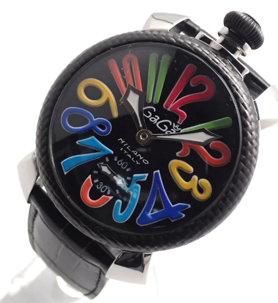ガガミラノコピー腕時計 マニュアーレ48mm 手巻き スモールセコンド レザー ピンク/シルバー メンズ 5011.9