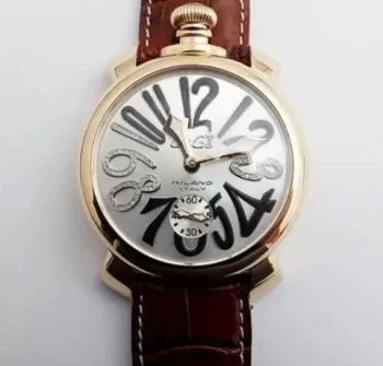 ガガミラノ 腕時計コピーマニュアーレ48mm 手巻き スモールセコンド レザー ブラウン/PGPシルバー メンズ 5011.06S